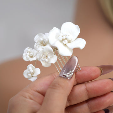 Ceramic White flower Petal Dream Hair comb, Bridal Hair piece, Bridal Hair Accessories, Wedding Hair Accessory.